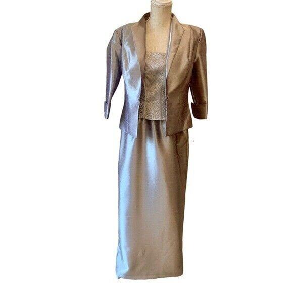 Cachet Champagne Mother of the Bride Full Length Shimmery Dress & Jacket Formal - Picture 1 of 16
